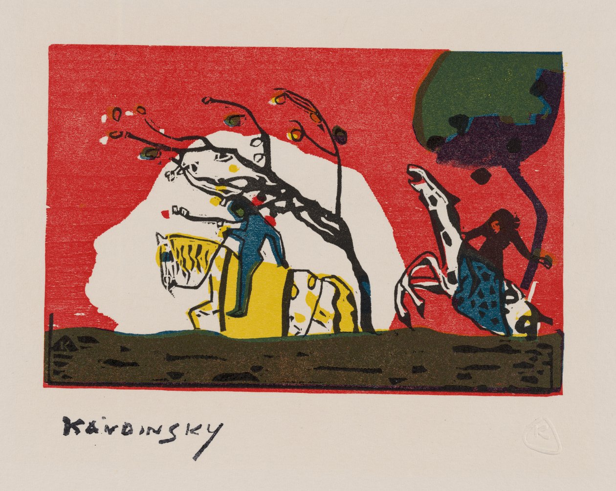 Deux cavaliers devant Rot - Wassily Kandinsky