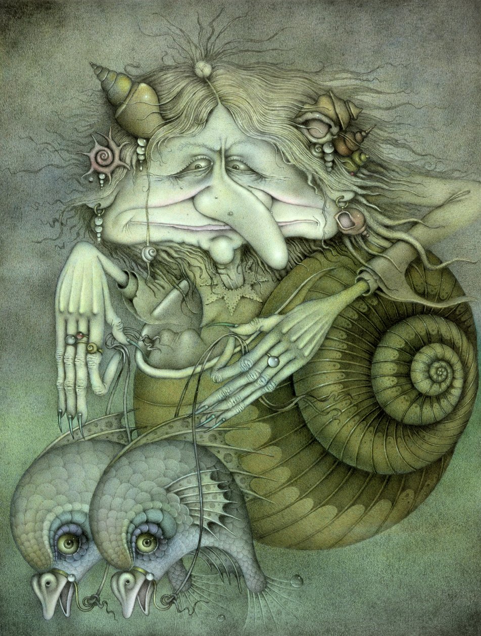Sorcière des mers (crayon et crayon de couleur sur papier) - Wayne Anderson