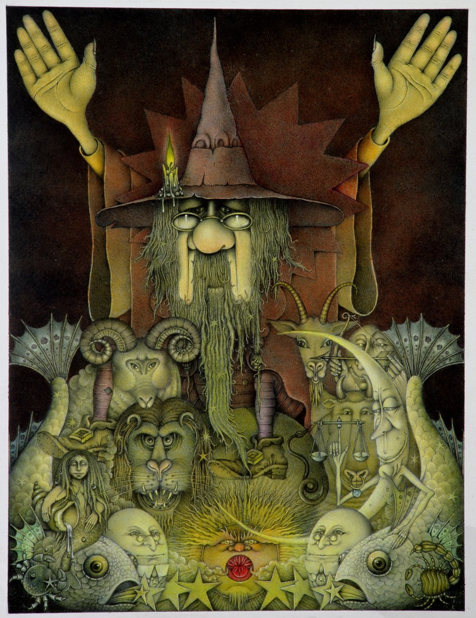 Magicien du zodiaque (crayon et crayon de couleur sur papier) - Wayne Anderson