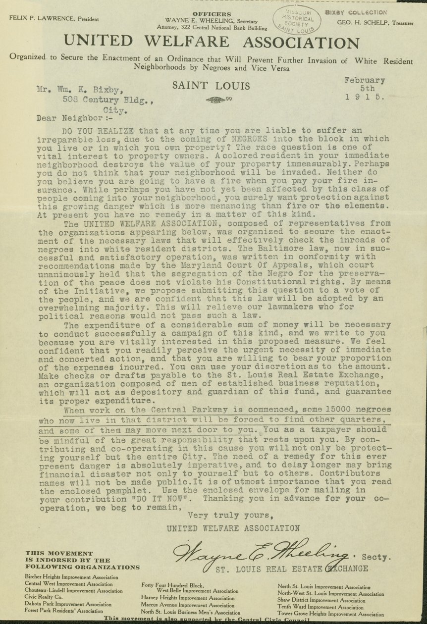 Lettre de Wayne E. Wheeling, United Welfare Association, à Cher Voisin, 5 février 1915 - Wayne E. Wheeling