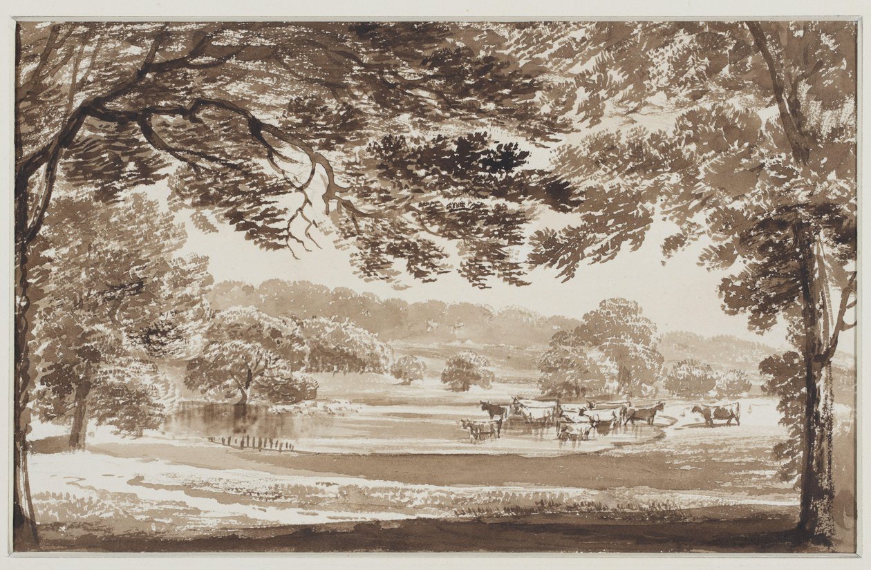 Paysage boisé avec des vaches dans un étang - Weissenbruch (workshop of)