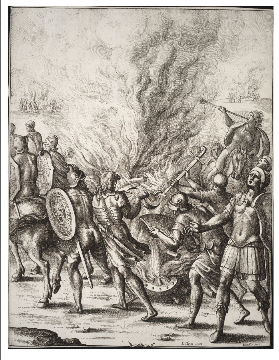 Les Troyens incinérant leurs morts. État 1 - Wenceslaus Hollar