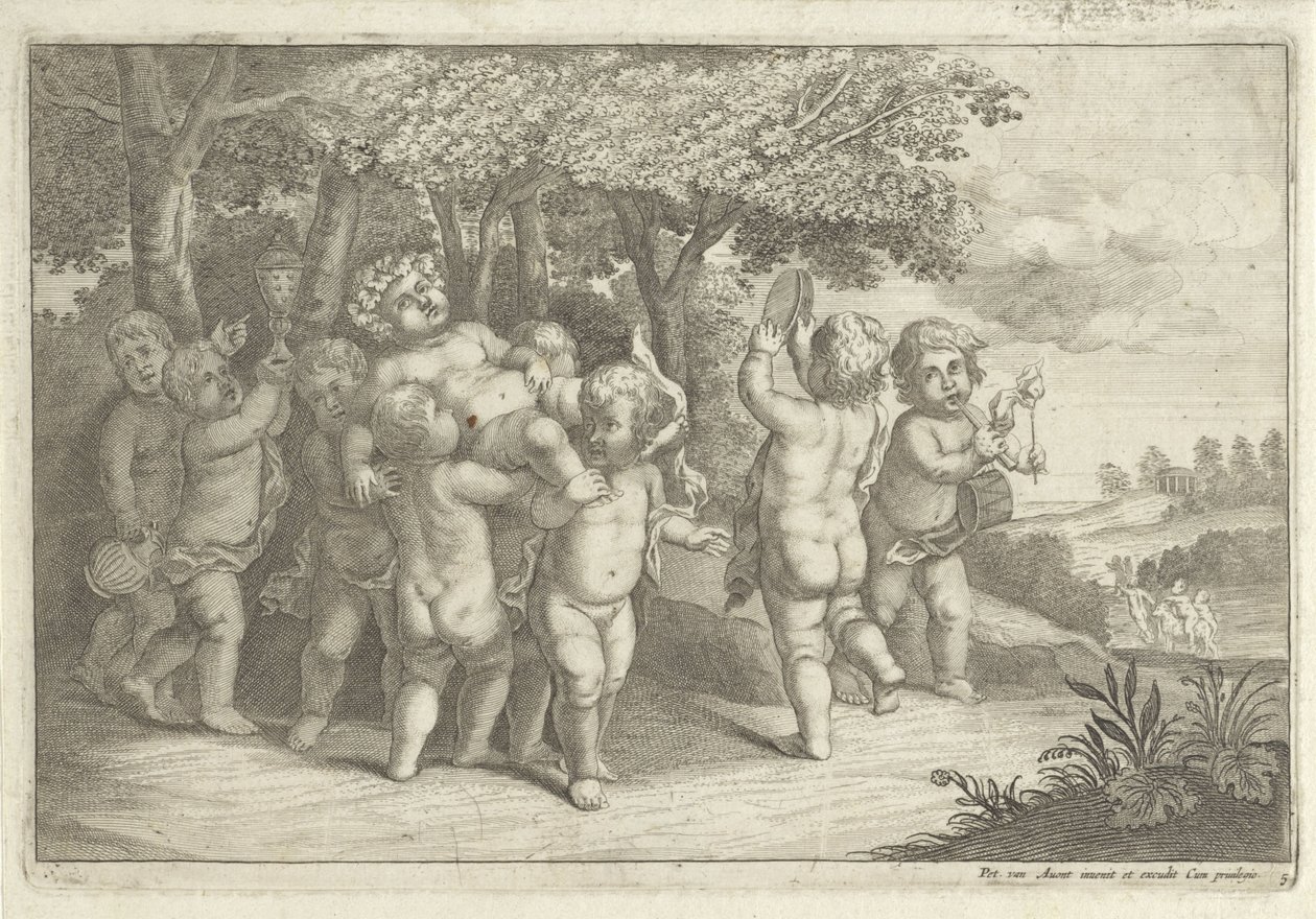 Garçons jouant de la musique et dansant portant un bacchant - Wenceslaus Hollar (rejected attribution)