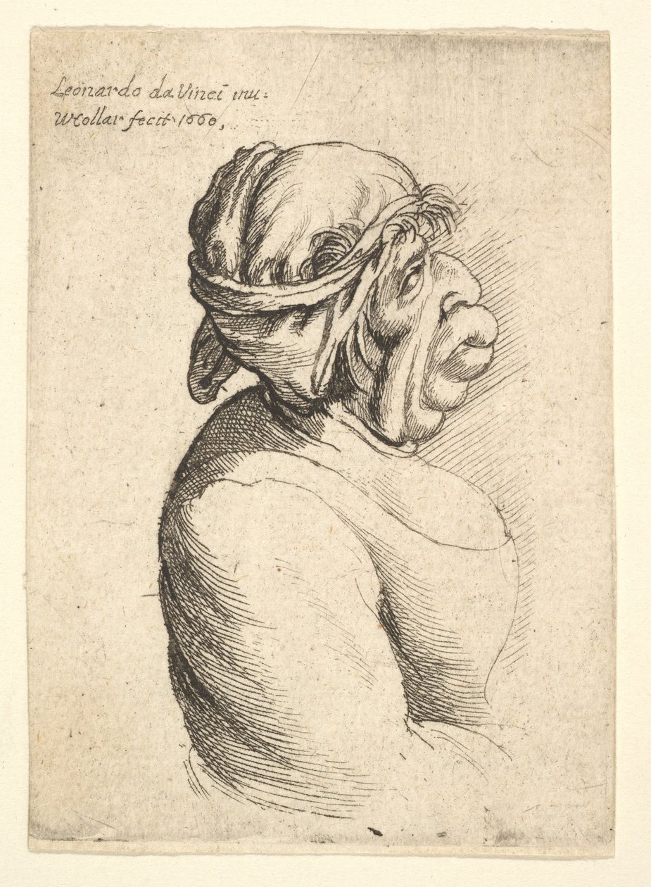 Buste de femme avec bouche proéminente portant une robe décolletée et un tissu autour de la tête, 1660 - Wenceslaus Hollar