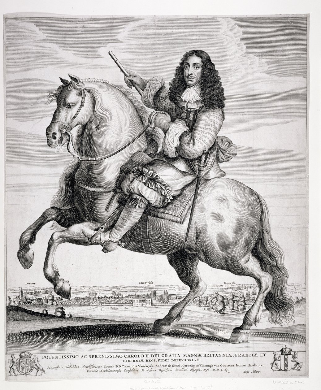 Portrait équestre de Charles II (1630-85) avec un paysage, publié c.1670 - Wenceslaus Hollar