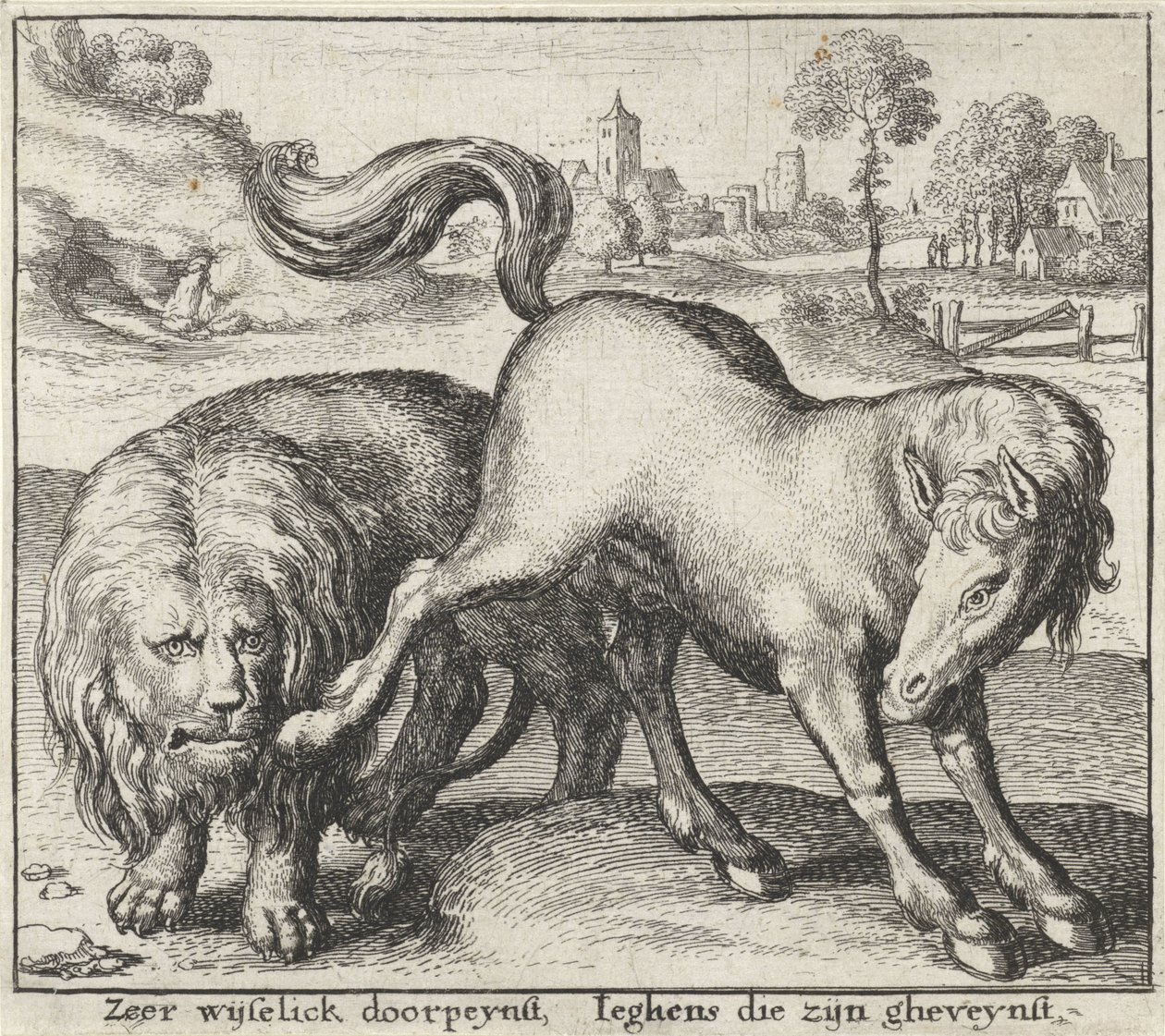 Fable du lion et du cheval - Wenceslaus Hollar