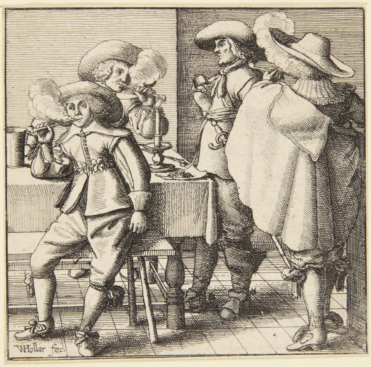 Quatre hommes fumant - Wenceslaus Hollar