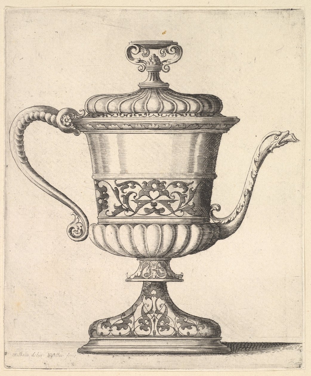 Cruche avec couvercle, gravée avec un motif d