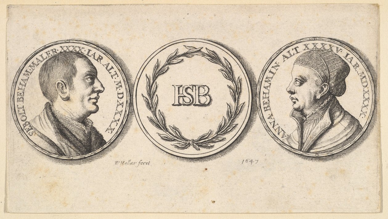 Médaillons avec portraits de Sebald Beham et Anna Beham - Wenceslaus Hollar