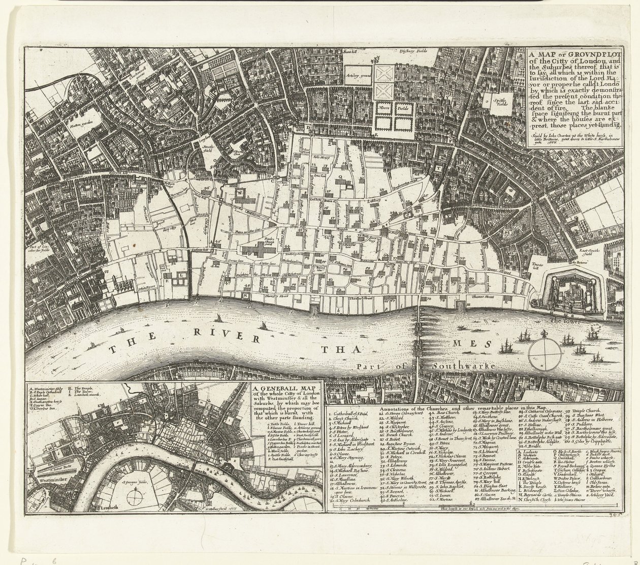 Plan de Londres après le grand incendie de 1666 - Wenceslaus Hollar