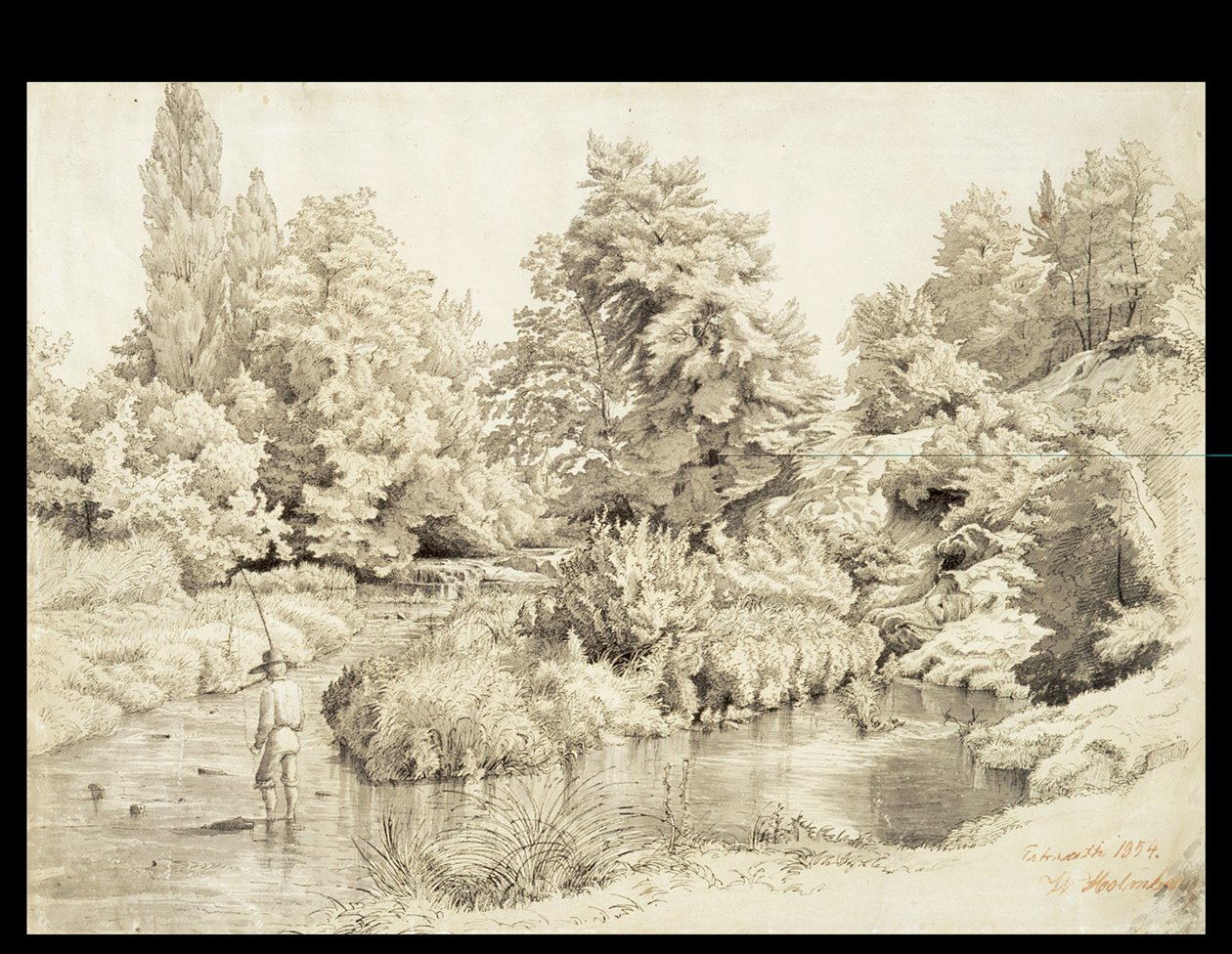 Erkrath, Paysage de ruisseau avec un garçon en train de pêcher - Werner Holmberg