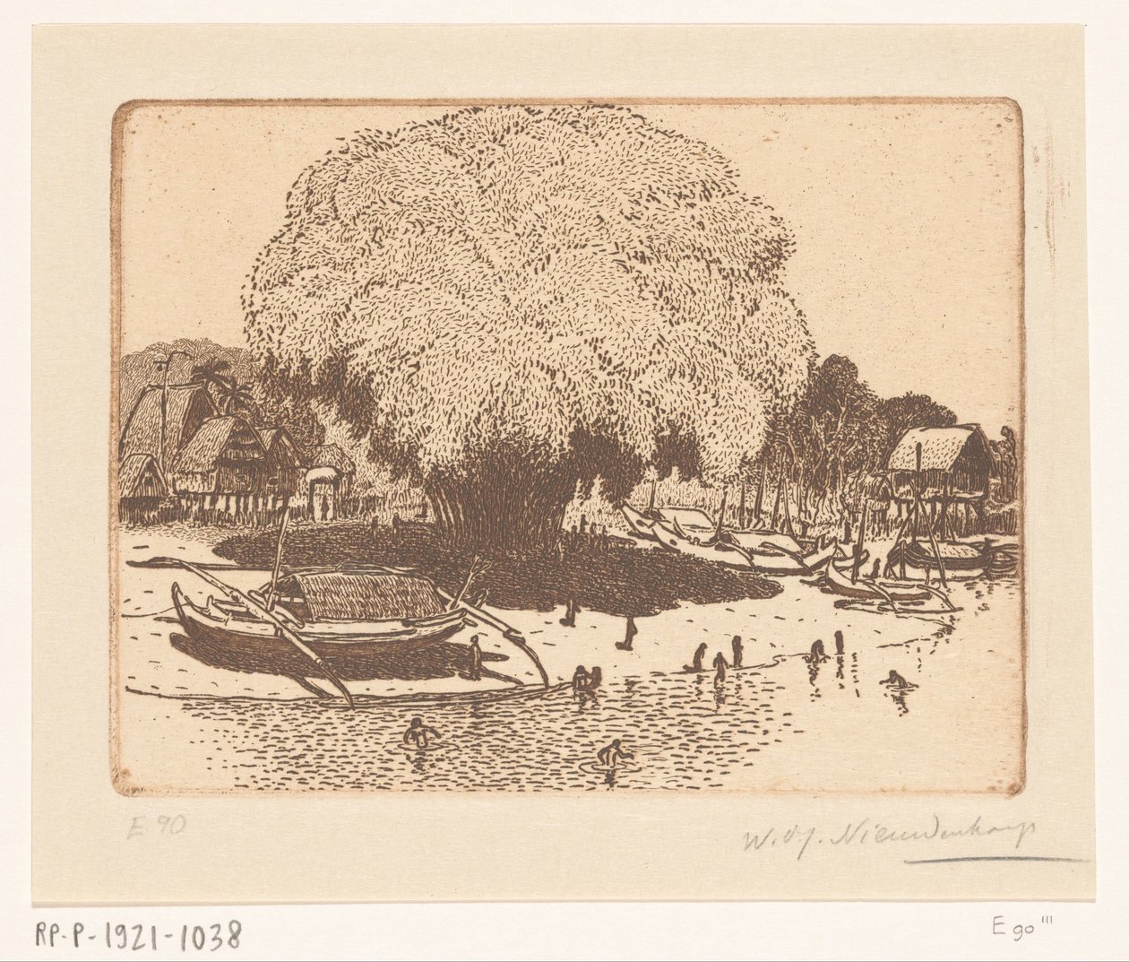 Vue de Loloan Barat à Bali - Wijnand Otto Jan Nieuwenkamp (signed by artist)