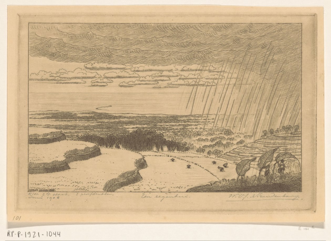 Averse sur les rizières près de Gitgit à Bali - Wijnand Otto Jan Nieuwenkamp (signed by artist)