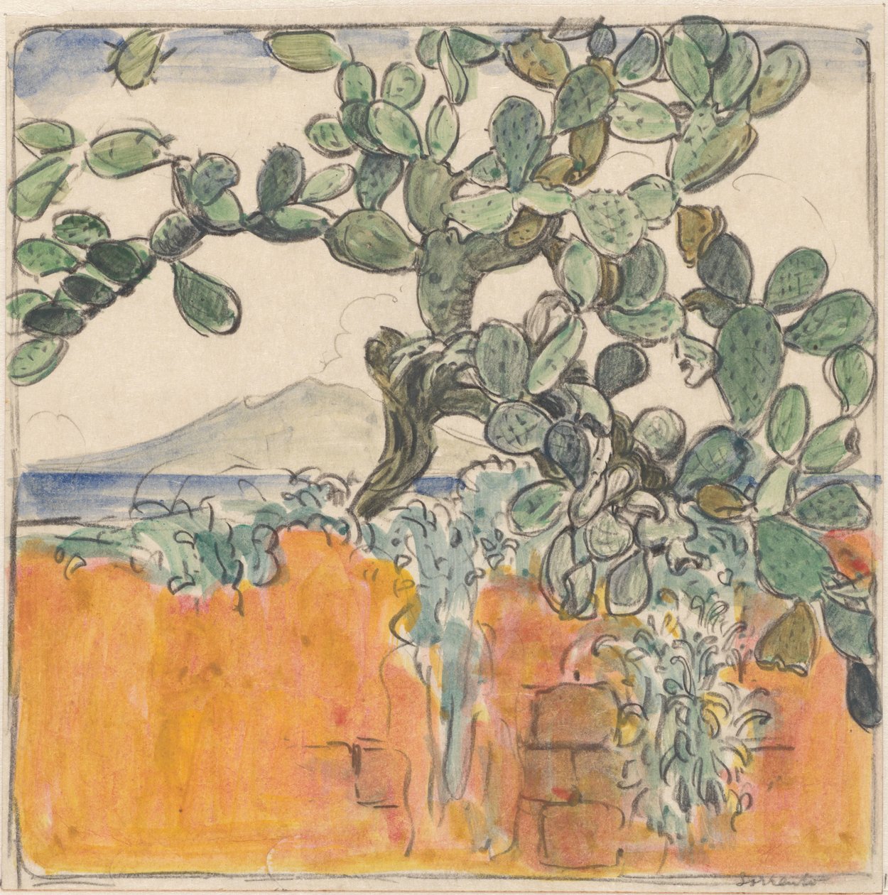 Vue avec cactus sur le mont Vésuve depuis Sorrente - Wijnand Otto Jan Nieuwenkamp