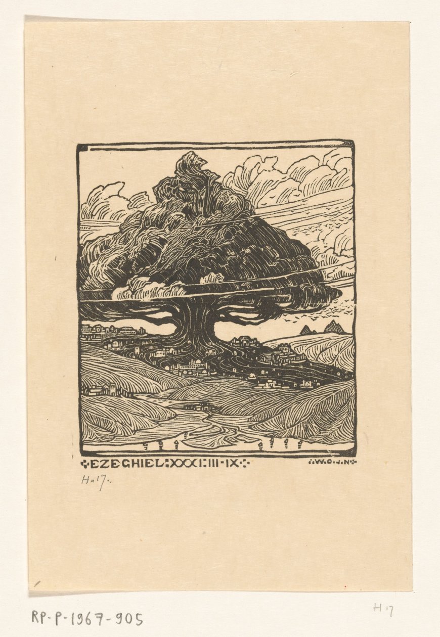Villes sous un cèdre dans un paysage montagneux - Wijnand Otto Jan Nieuwenkamp