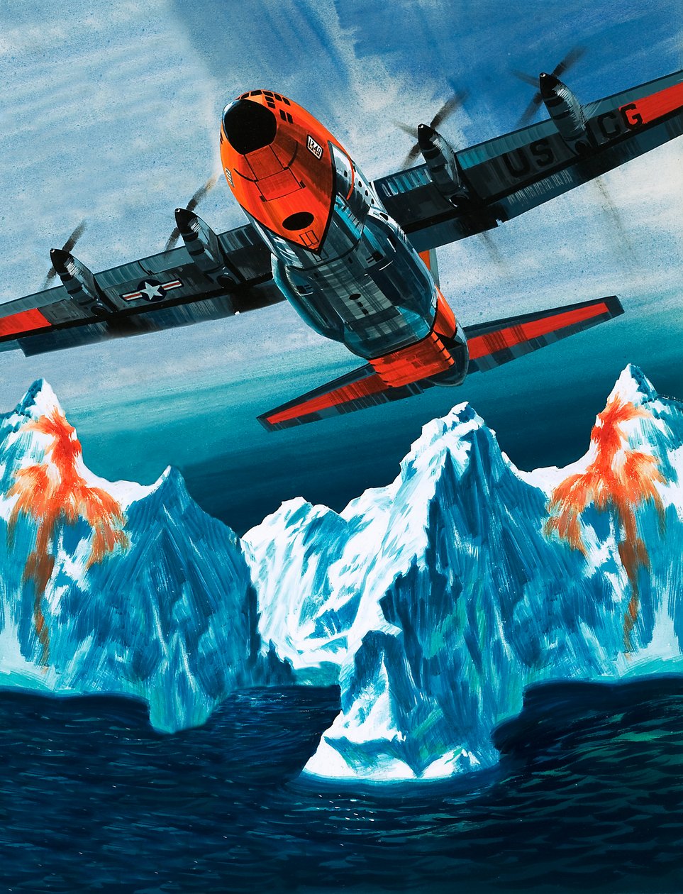 Un Lockheed Hercules patrouillant dans les icebergs pour les garde-côtes - Wilf (20th century) Hardy