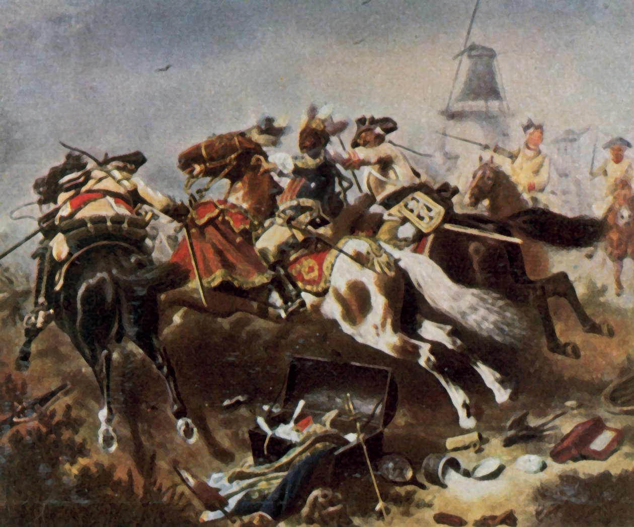 Combat de cavalerie à Rossbach, 5 novembre 1757 (lithographie couleur agrandie) - Wilhelm Camphausen