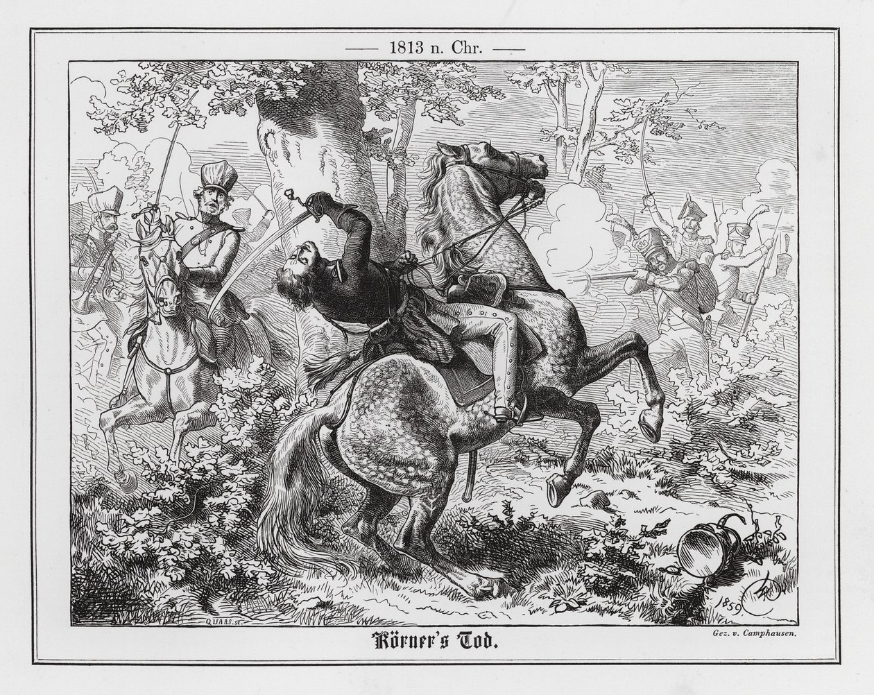 Mort du poète et soldat allemand Theodor Koerner poursuivant les Français à Gadebusch - Wilhelm Camphausen