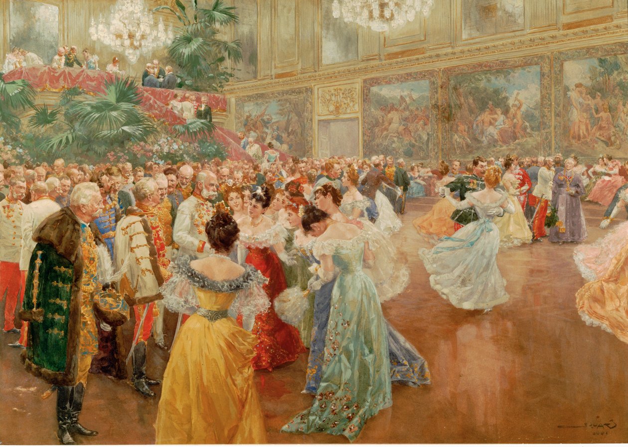 Courtball dans la Redoutensaele, Palais impérial, Vienne ... (aquarelle) - Wilhelm Gause