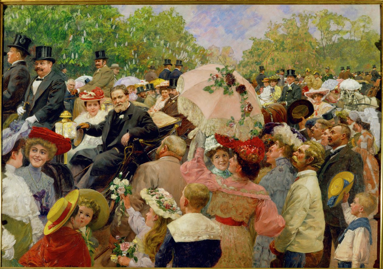 Le maire de Vienne, Karl Lueger, dans son carrosse lors du corso fleuri au Prater de Vienne en ... - Wilhelm Gause
