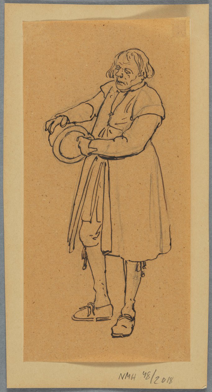 Ein Mann mit einem Hut in den Händen, Studie für Kirchgänger, die in Leksand ankommen - Wilhelm Marstrand