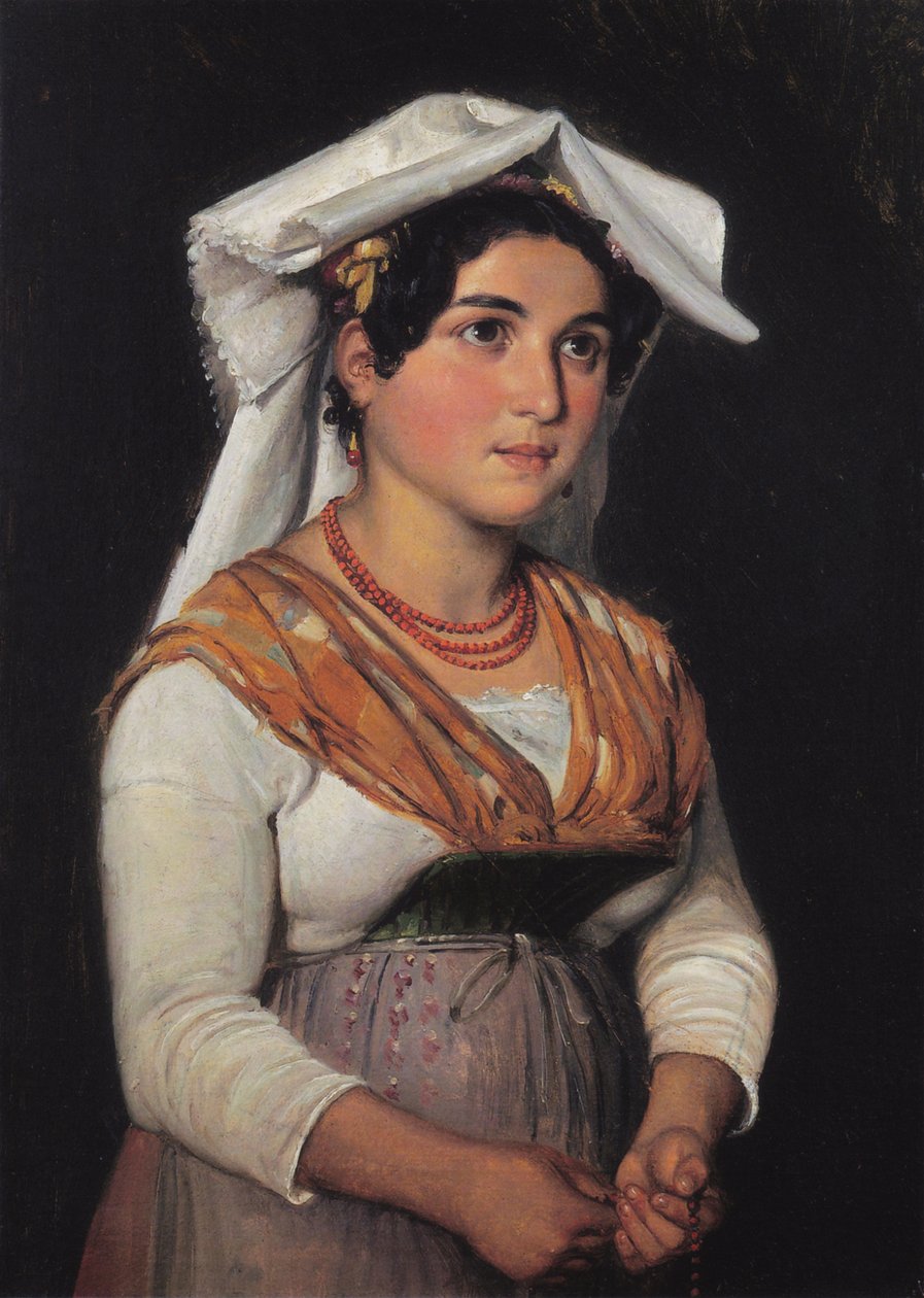 Une jeune femme italienne debout, tenant un chapelet - Wilhelm Marstrand