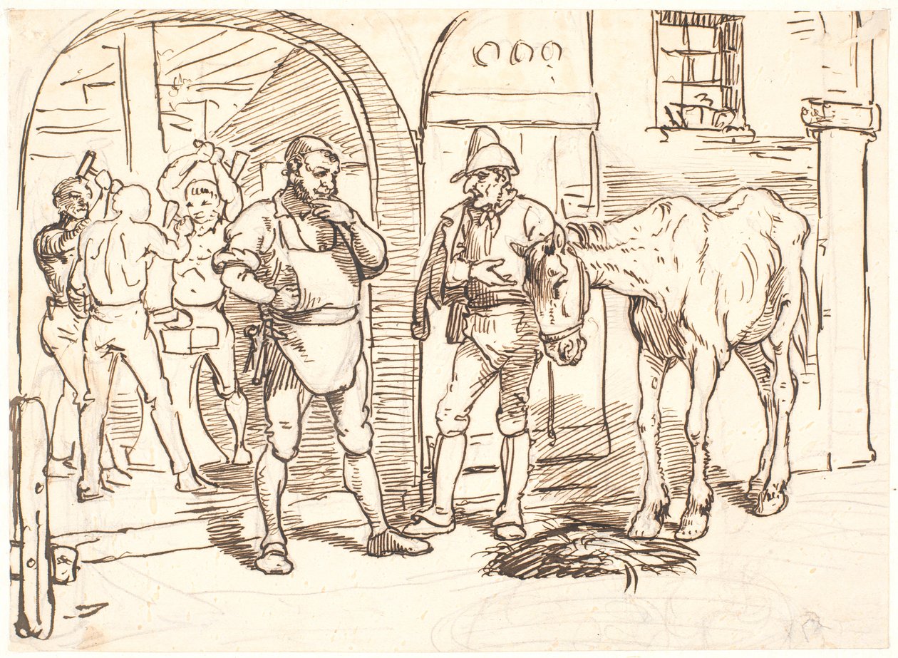 Le vieux cheval conduit à une forge romaine - Wilhelm Marstrand