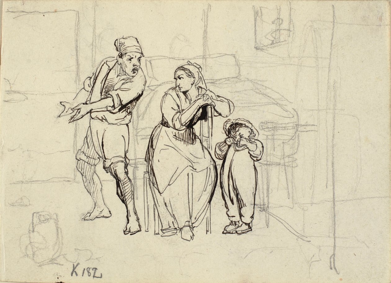 Un homme gronde sa femme et son petit garçon - Wilhelm Marstrand