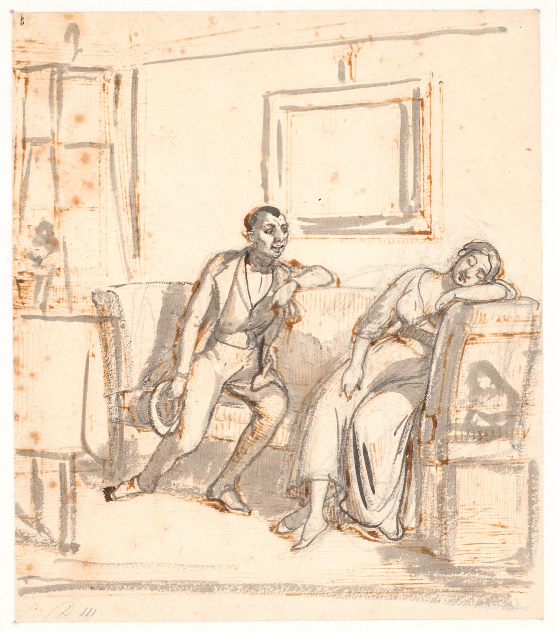 Un couple sur un canapé, la fille endormie - Wilhelm Marstrand