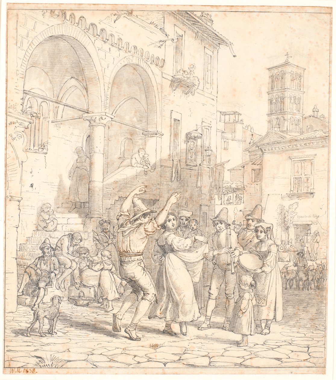 Musiciens de rue italiens sur une place - Wilhelm Marstrand