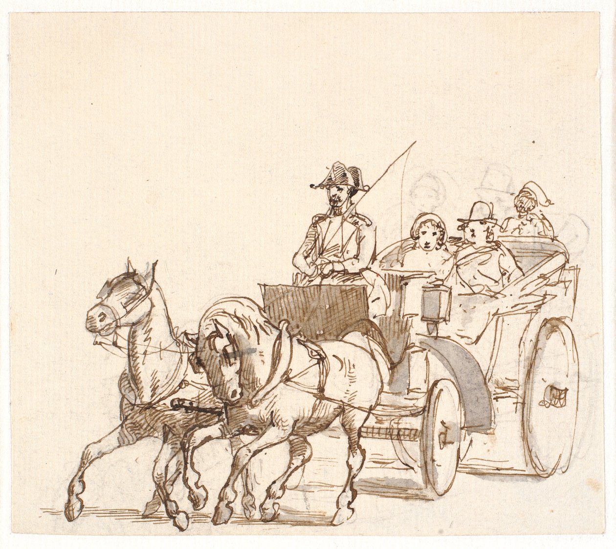 Landauer. Cocher avec chapeau triangulaire, maître et serviteur - Wilhelm Marstrand
