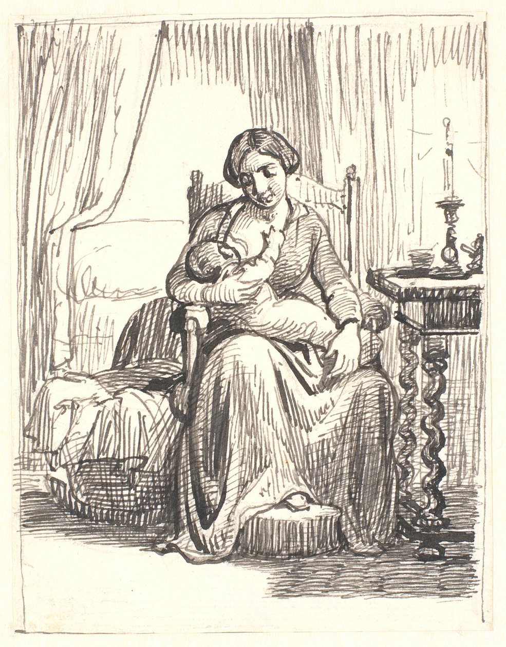 Mère avec enfant allaitant, à droite une bougie allumée - Wilhelm Marstrand
