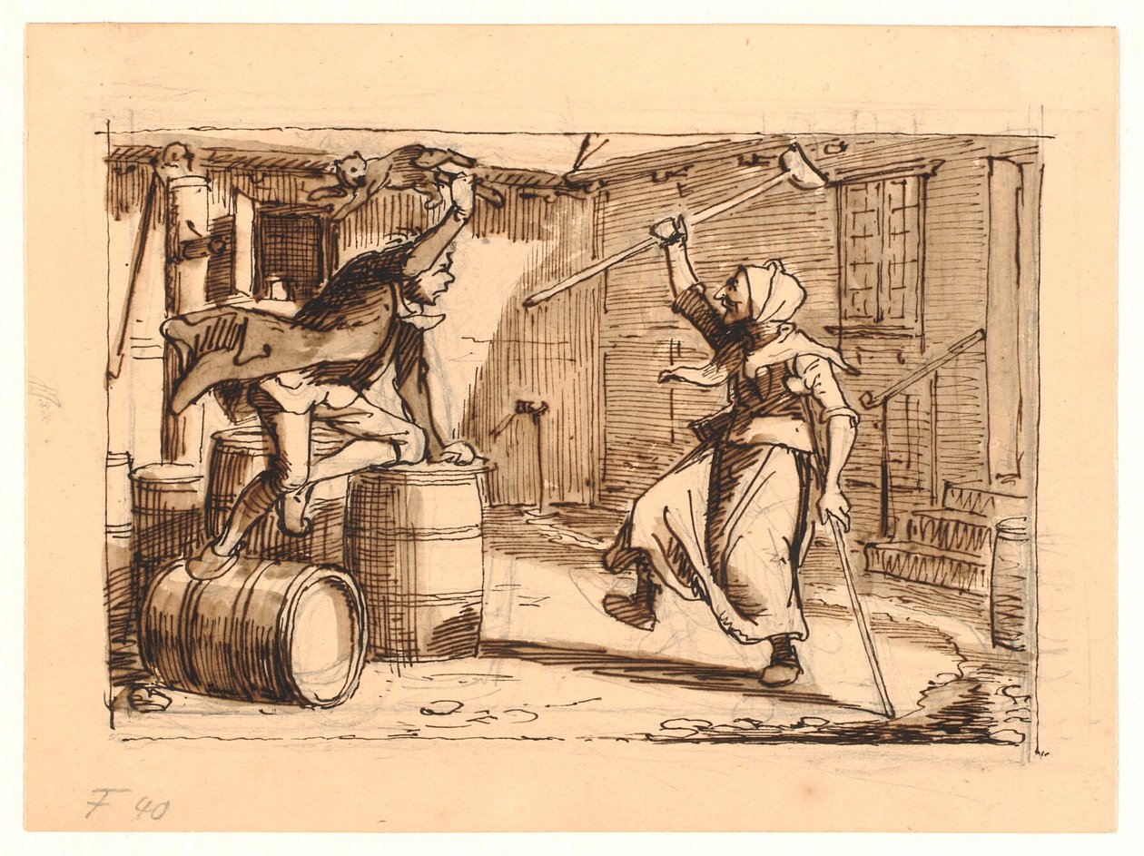 Peder Paars livre 2 chant 3. Combat de Jens Bloks et mère Gunhild - Wilhelm Marstrand
