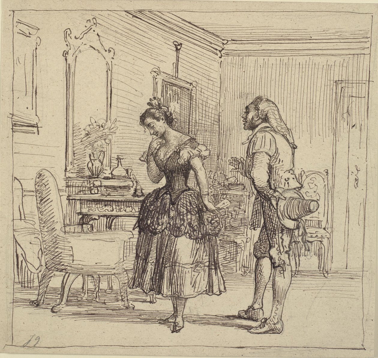 Rosina donne la lettre de Figaro au comte Almaviva. (Le Barbier de Séville) - Wilhelm Marstrand