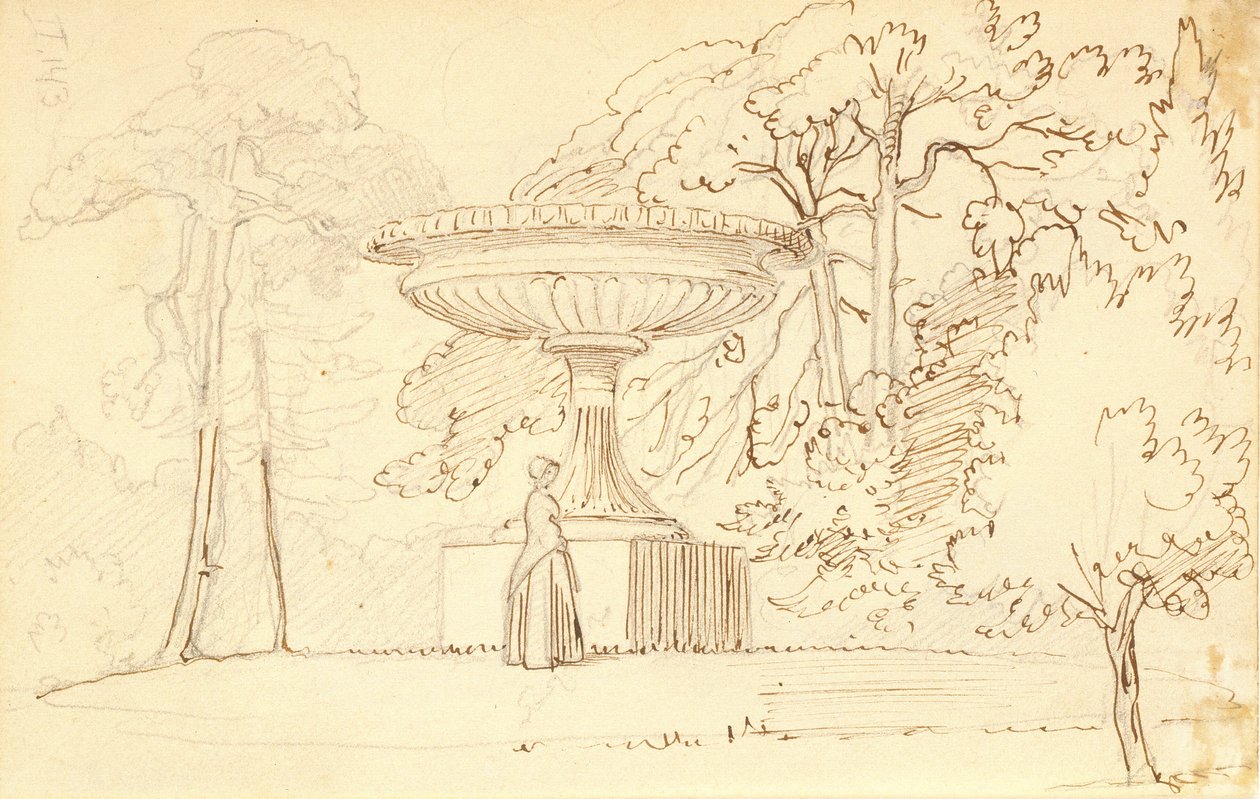 Jardin du sud avec une dame près d