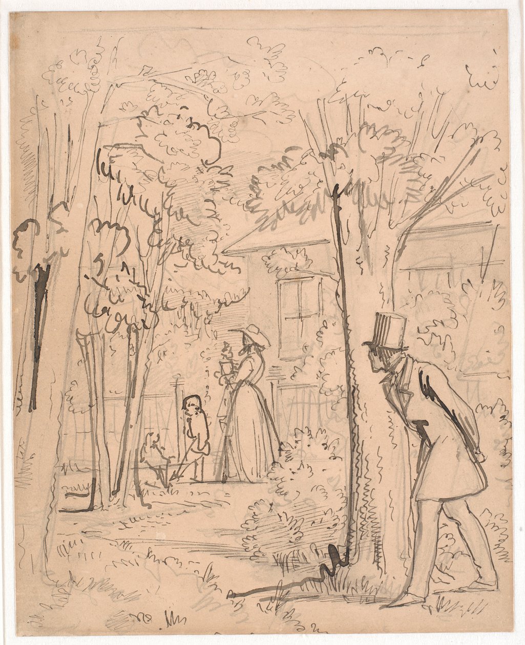 Jeune homme observant dans le jardin les actions de son aimé (en cachette) - Wilhelm Marstrand