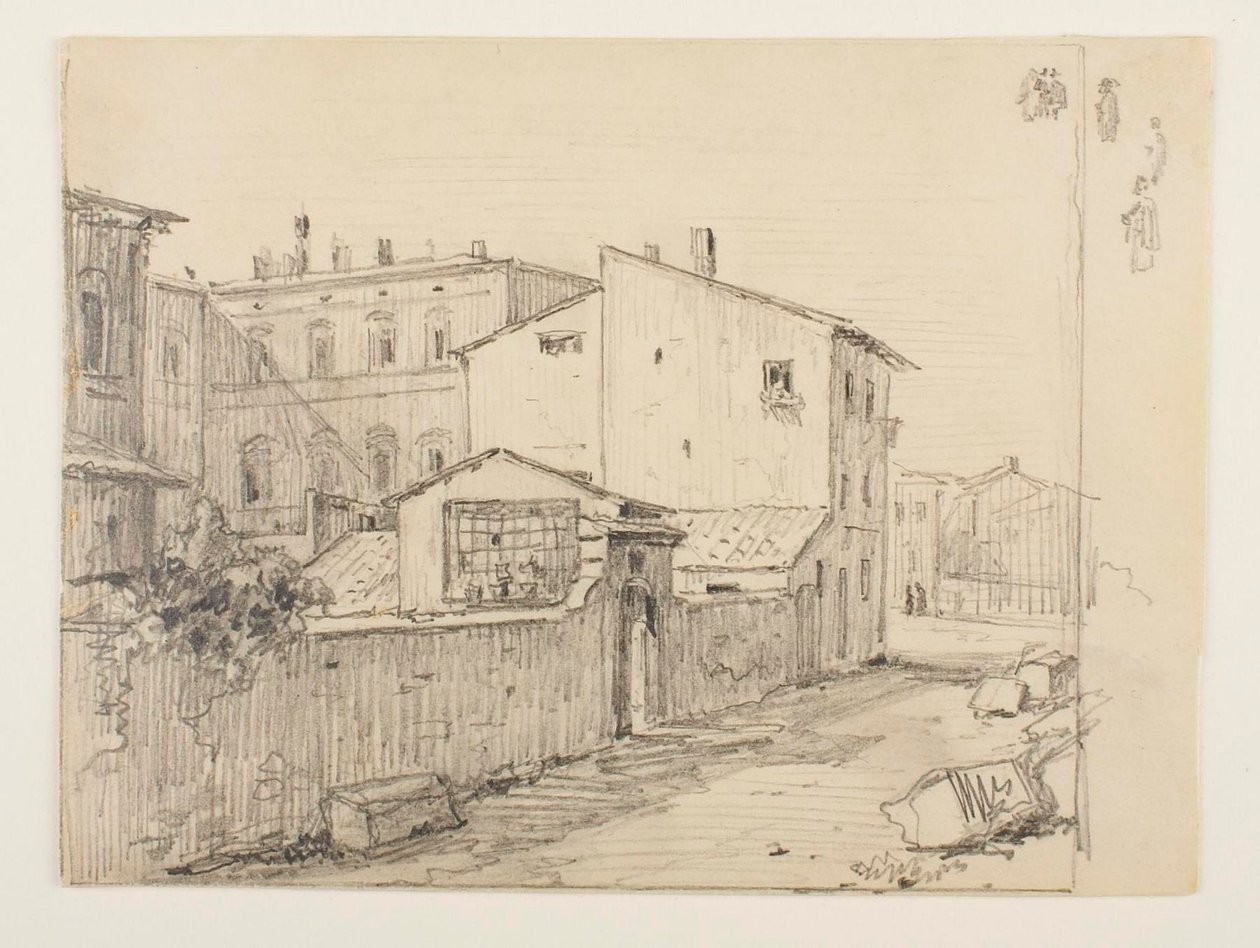Vicolo delle Colonette di Barberini et les petits ateliers de Thorvaldsen devant le Palazzo Barberini - Wilhelm Marstrand