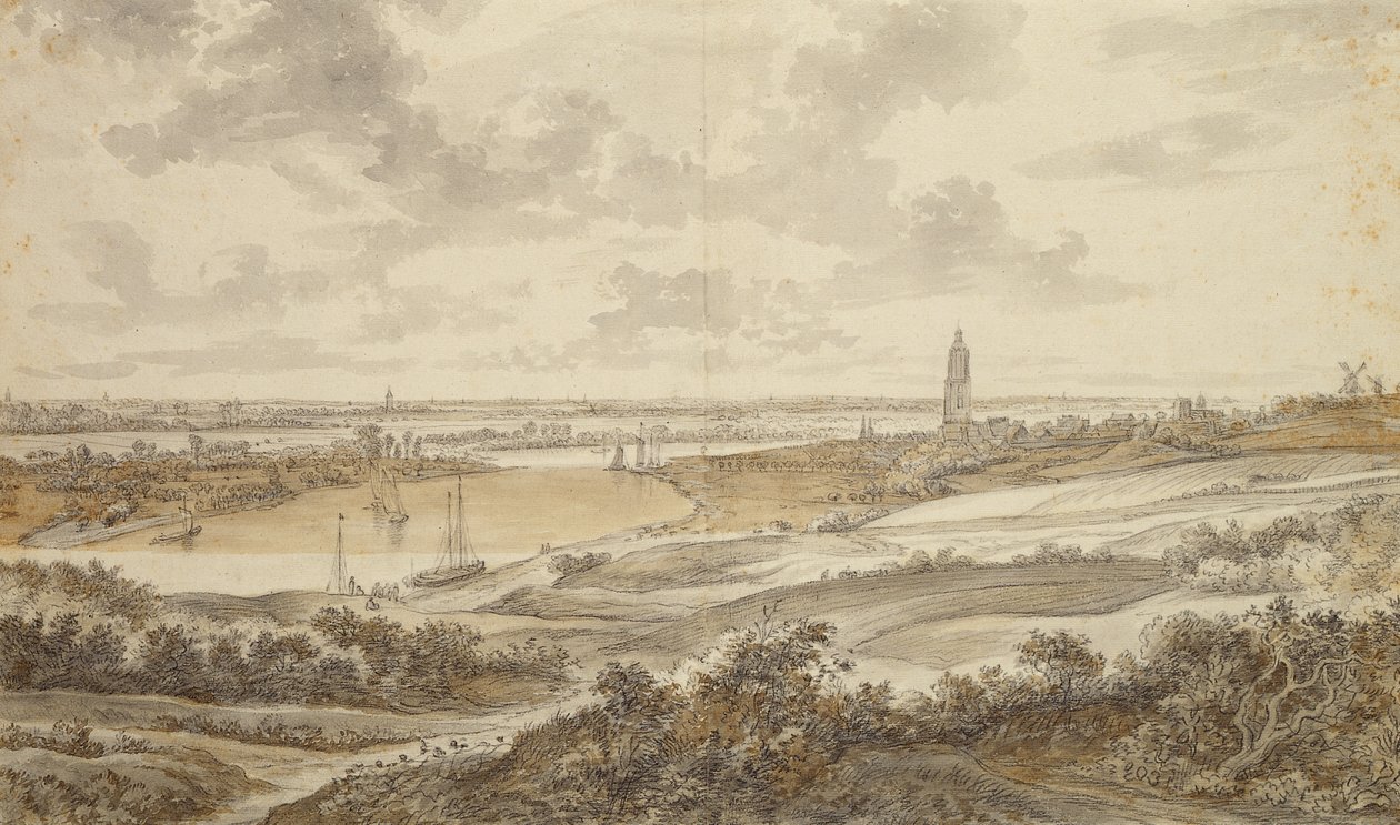 Panorama avec la ville de Rhenen - Willem Schellinks
