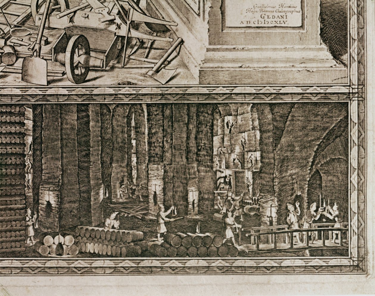 Les mines de sel de Wieliczka, près de Cracovie, produisaient environ un tiers des revenus des rois polonais ... (gravure) - Willem (c.1597 1660) Hondius