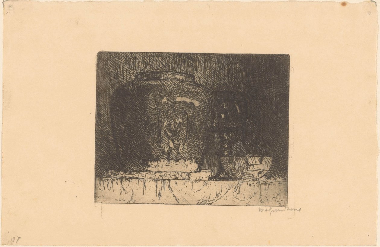 Nature morte avec pot de gingembre, verre à vin et bol - Willem Adrianus Grondhout (signed by artist)