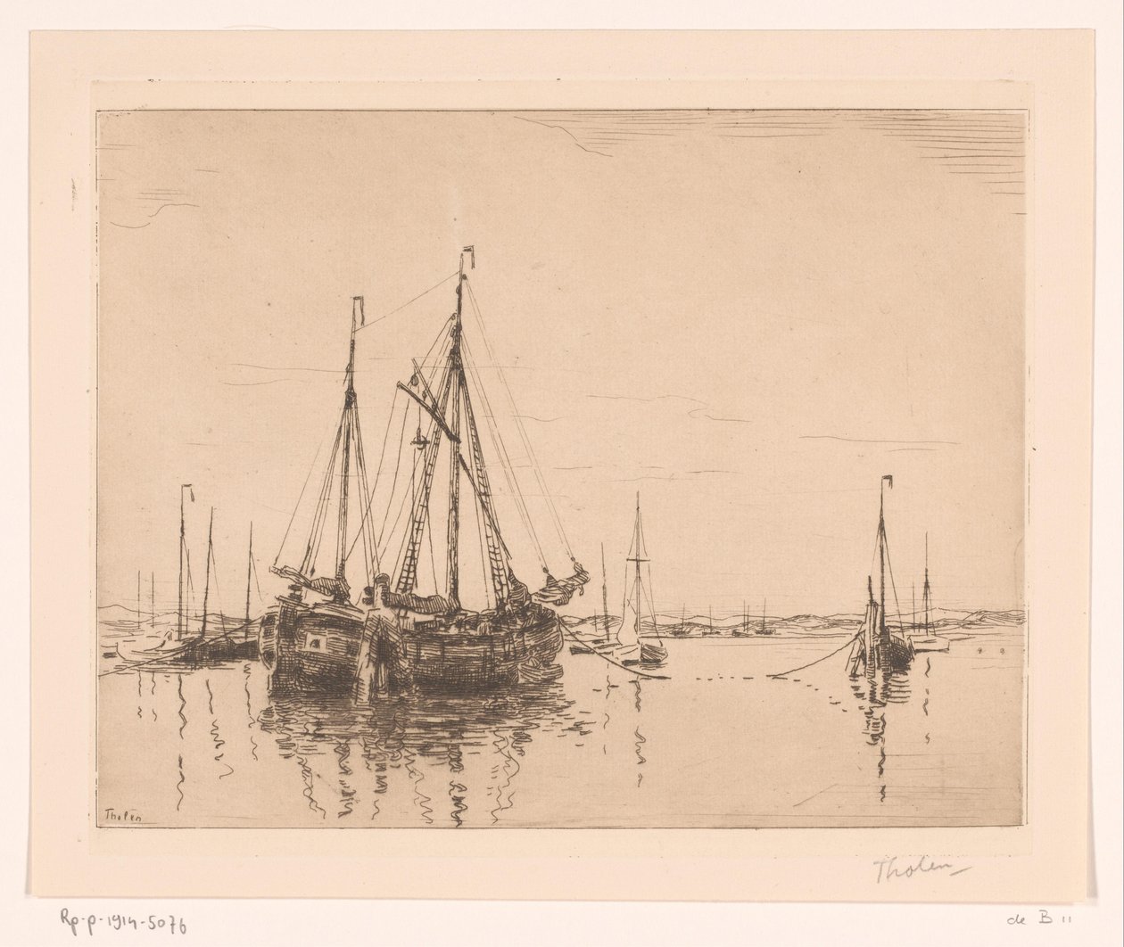 Port avec un deux-mâts amarré - Willem Bastiaan Tholen (signed by artist)