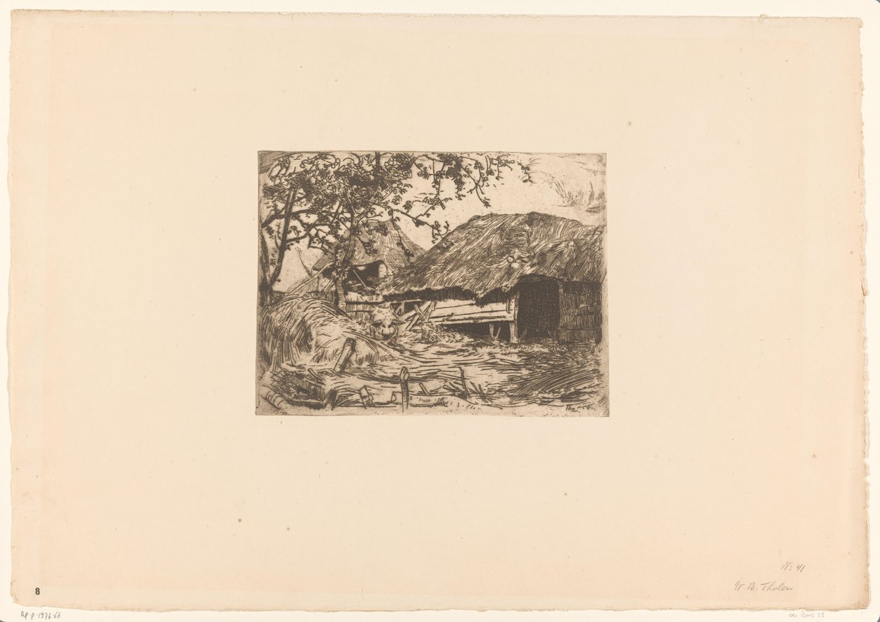 Granges couvertes de roseaux, avec un cochon dans le foin - Willem Bastiaan Tholen