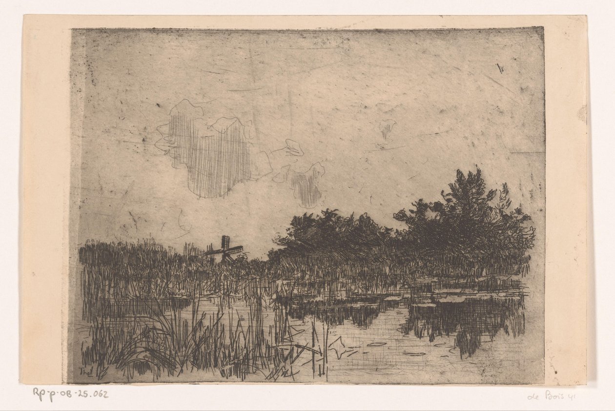 Étang avec roseaux et moulin à eau, près de Giethoorn - Willem Bastiaan Tholen