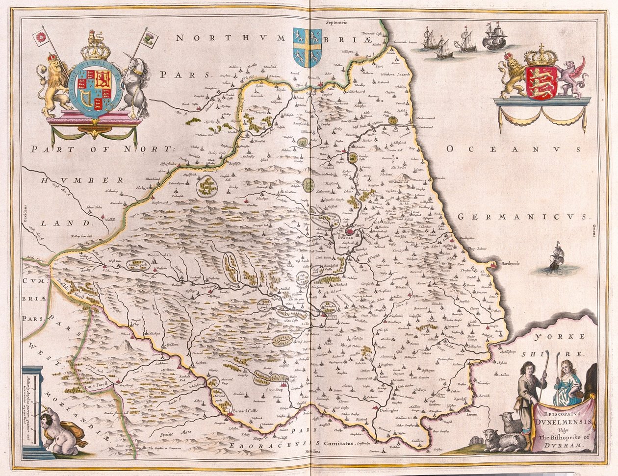 Bishoprike of Durham, dans "Theatrum Orbis Terrarum, sive Atlas Novus" de Willem Blaeu, Amsterdam - Willem Blaeu