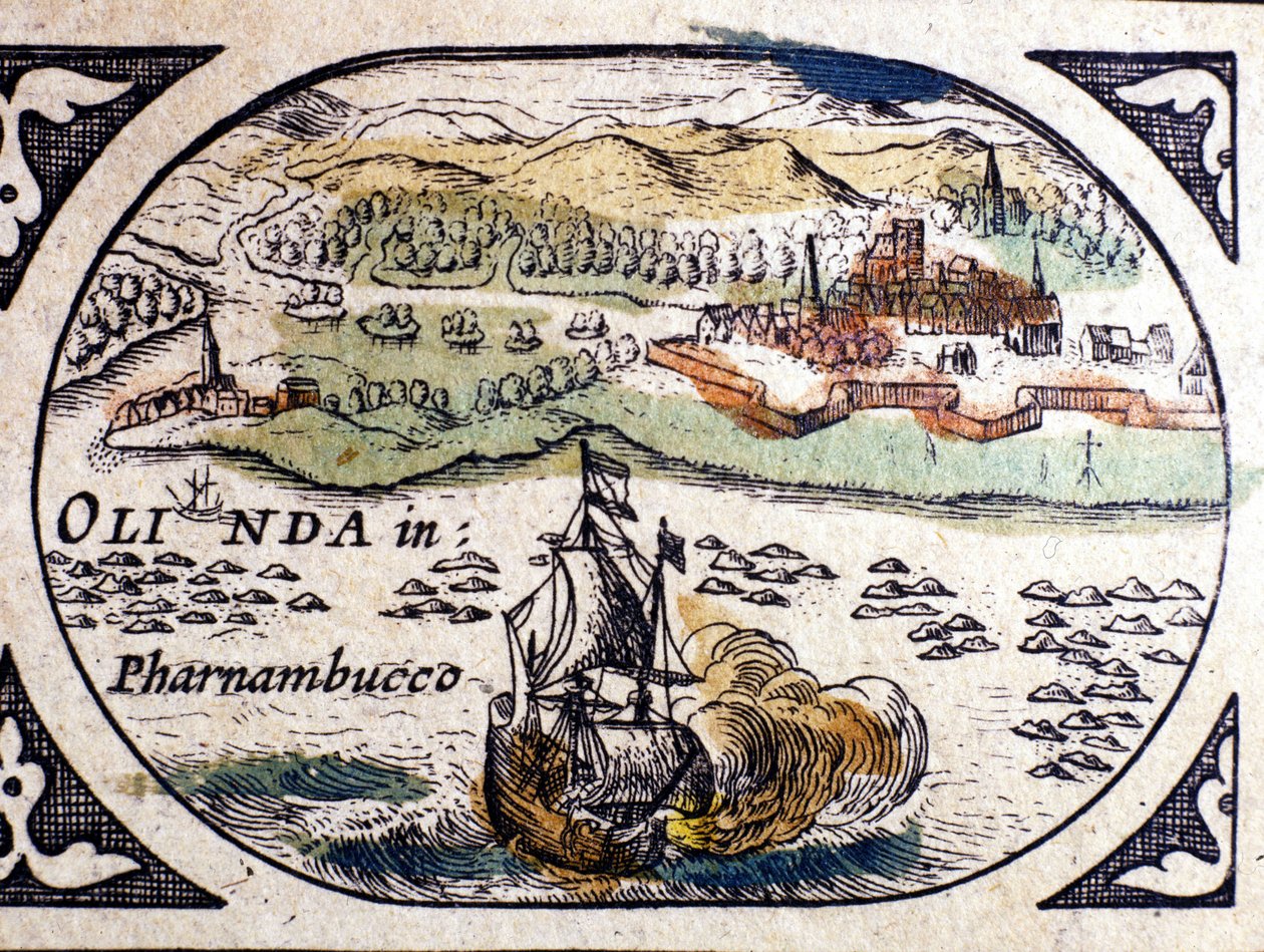 Brésil, vue de Pernambuc (Recife), Atlas de W. G. Blaeu, Amsterdam 1600. - Willem Blaeu