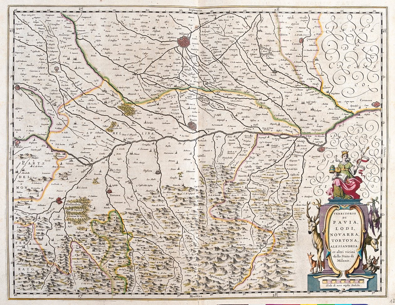 Villes de : Pavie, Lodi, Novara, Tortona, Italie "Theatrum Orbis Terrarum, sive Atlas Novus" de Willem Blaeu, Amsterdam - Willem Blaeu