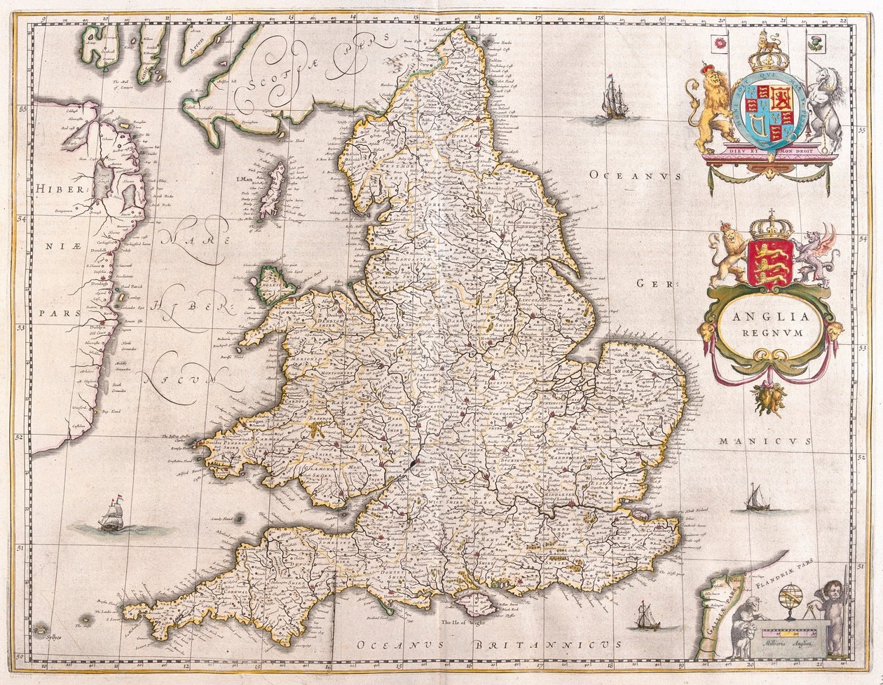 Angleterre, dans "Theatrum Orbis Terrarum, sive Atlas Novus" de Willem Blaeu, Amsterdam - Willem Blaeu