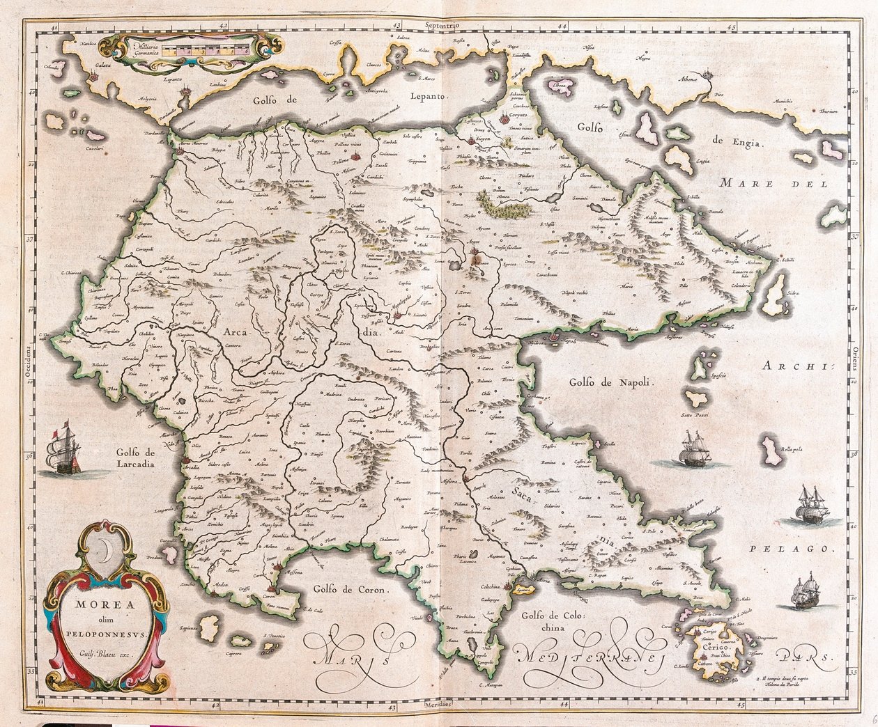 Grèce, Péloponnèse, dans le "Theatrum Orbis Terrarum, sive Atlas Novus" de Willem Blaeu, Amsterdam - Willem Blaeu
