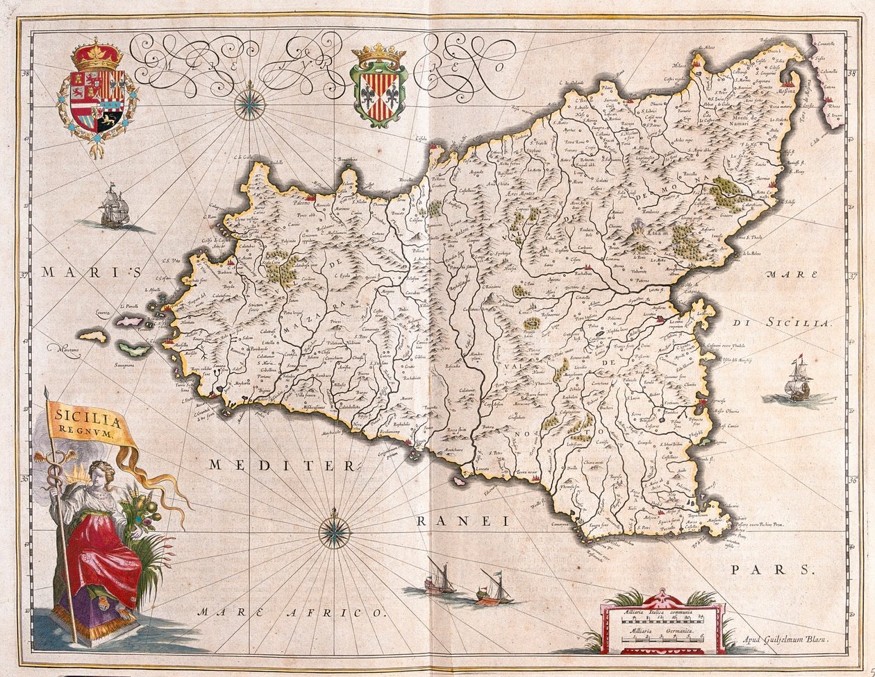 Île de Sicile, Italie, dans le "Theatrum Orbis Terrarum, sive Atlas Novus" de Willem Blaeu, Amsterdam - Willem Blaeu