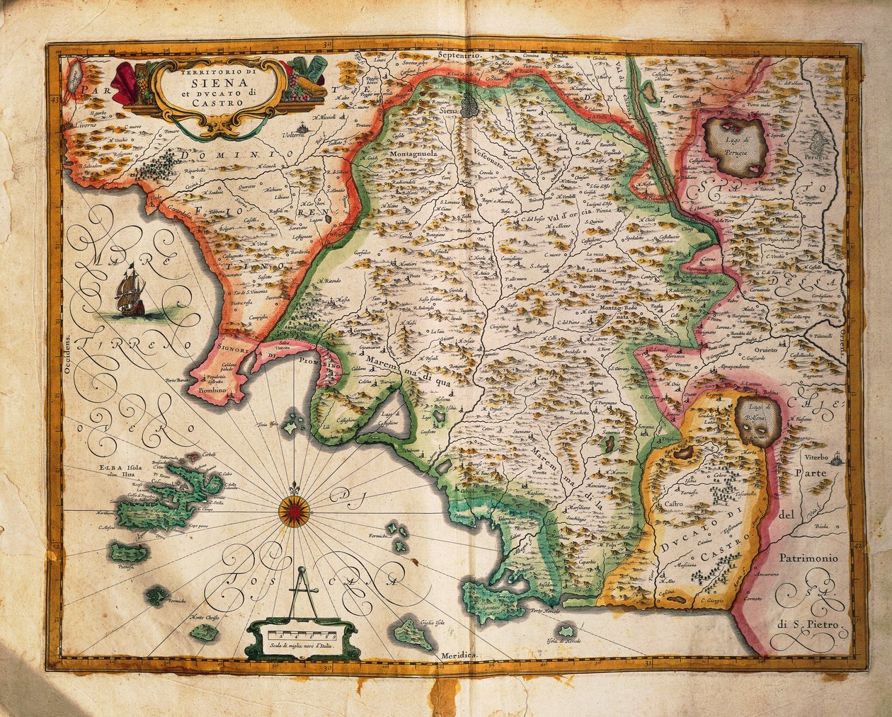 Carte des confins de Sienne, de Regionum Italiae par Willem Blaeu, gravure - Willem Blaeu
